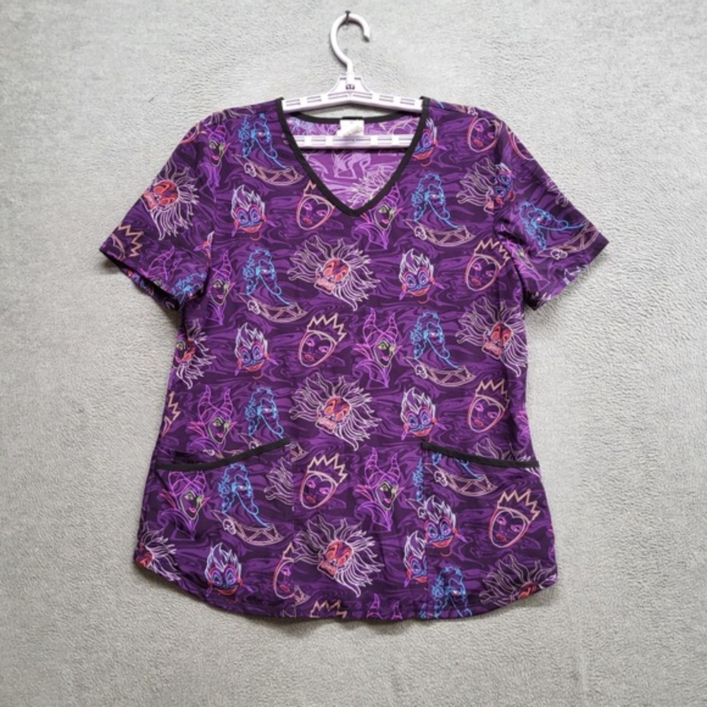 Disney Women Scrub Medium Purple Villians Short Sleeve V Neck
